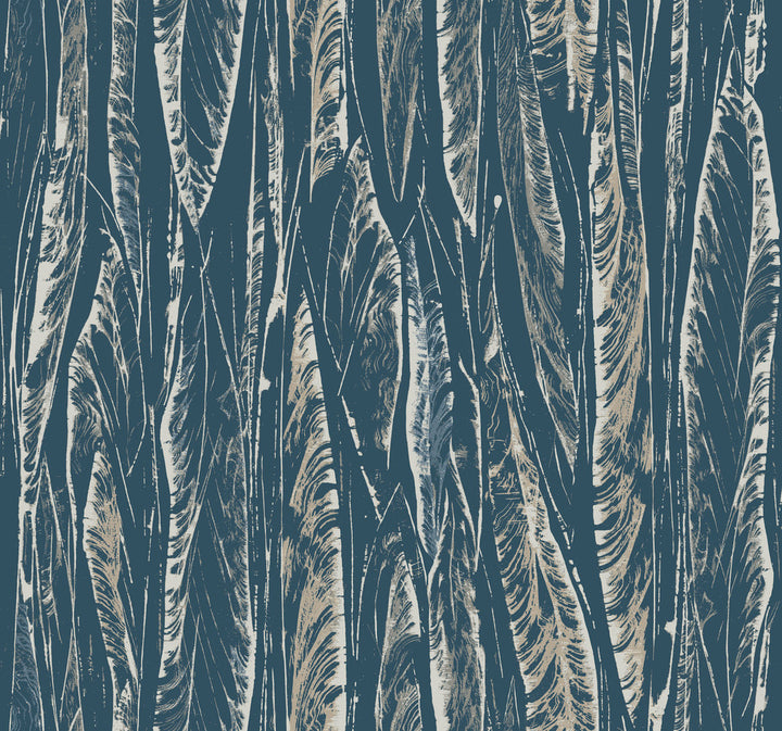 Native Leaves Navy Wallpaper by Antonina Vella Antonina Vella Elegant Earth Covers about 60.8 square feet 27-in by 27-ft long roll Unpasted 25.25 - Fabric Carolina -