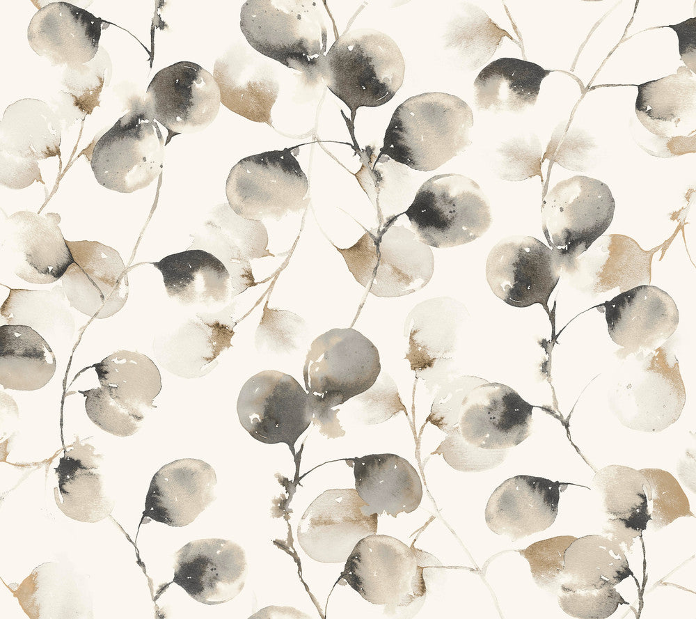 Eucalyptus Trail Black & Caramel Wallpaper by Antonina Vella Antonina Vella Elegant Earth Covers about 60.8 square feet 27-in by 27-ft long roll Unpasted 24 - Fabric Carolina -