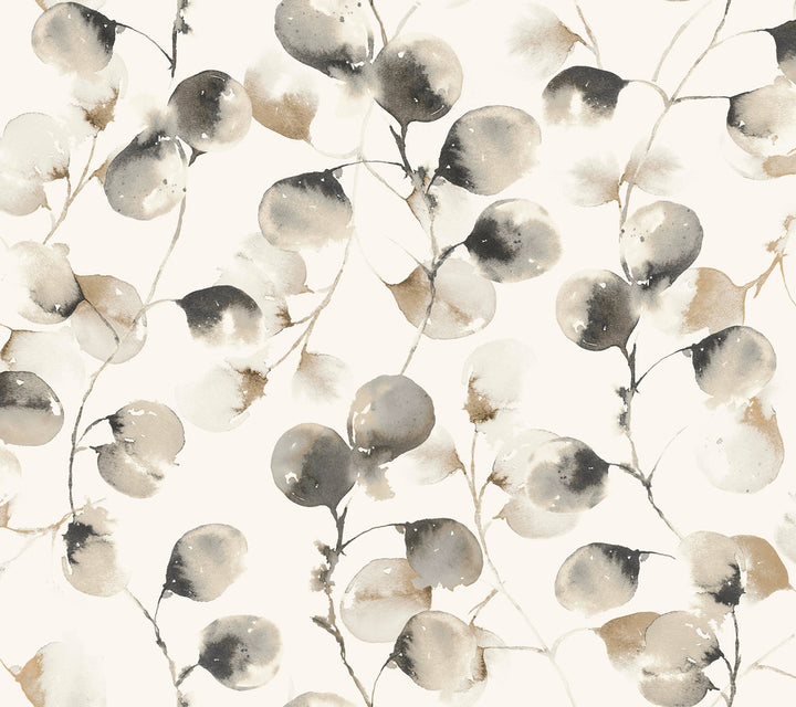 Eucalyptus Trail Black & Caramel Wallpaper by Antonina Vella Antonina Vella Elegant Earth Covers about 60.8 square feet 27-in by 27-ft long roll Unpasted 24 - Fabric Carolina -