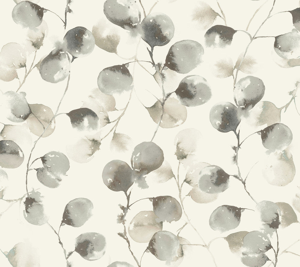 Eucalyptus Trail Grey & Taupe Wallpaper by Antonina Vella Antonina Vella Elegant Earth Covers about 60.8 square feet 27-in by 27-ft long roll Unpasted 24 - Fabric Carolina -