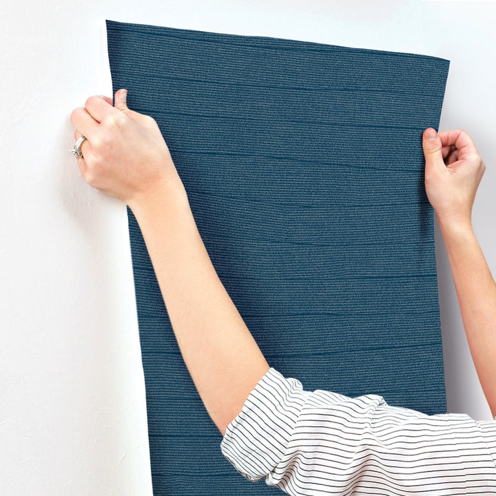 Natural Grid Navy Wallpaper by York Wallcoverings Designer