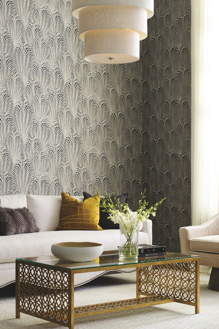 Deco Fountain Black Wallpaper by York Wallcoverings Designer