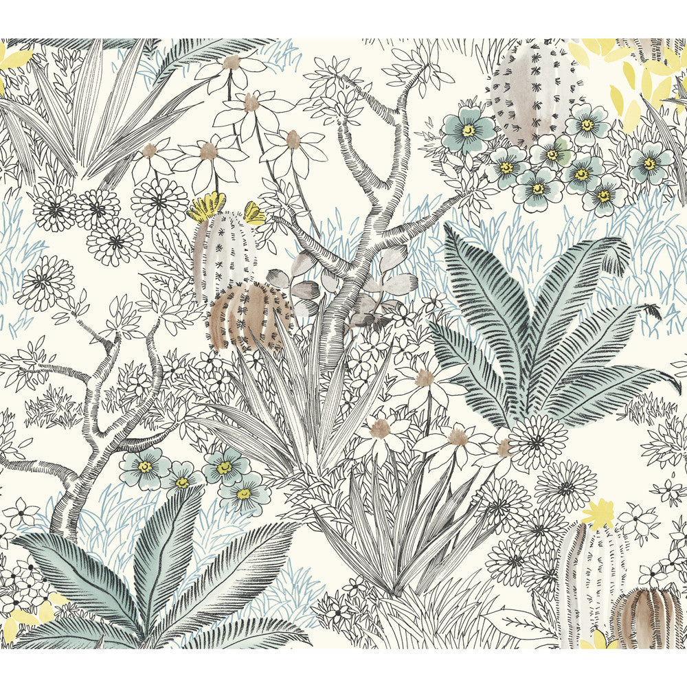 Flowering Desert Black Wallpaper by York Wallcoverings Earthy Tones Covers about 60.8 square feet 27-in by 27-ft long roll Prepasted 24 - Fabric Carolina -