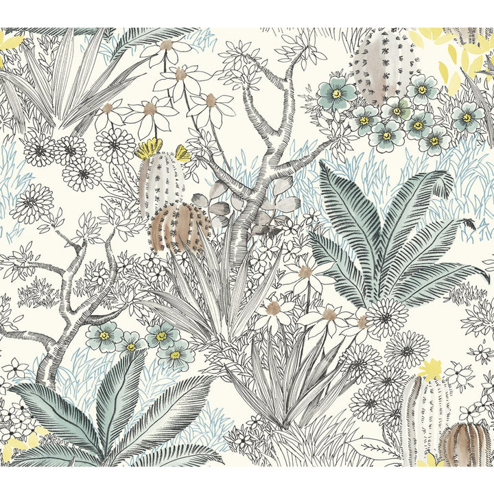Flowering Desert Black Wallpaper by York Wallcoverings Earthy Tones Covers about 60.8 square feet 27-in by 27-ft long roll Prepasted 24 - Fabric Carolina -