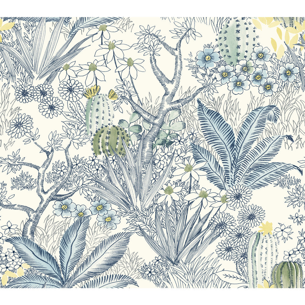 Flowering Desert Blue Wallpaper by York Wallcoverings Outdoors In Covers about 60.8 square feet 27-in by 27-ft long roll Prepasted 24 - Fabric Carolina -