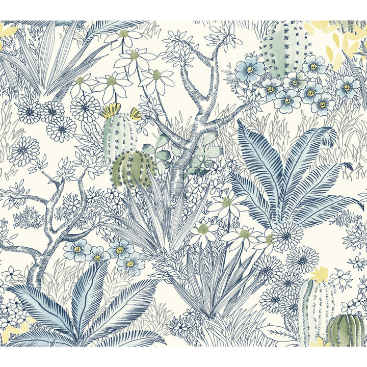 Flowering Desert Blue Wallpaper by York Wallcoverings Outdoors In Covers about 60.8 square feet 27-in by 27-ft long roll Prepasted 24 - Fabric Carolina -