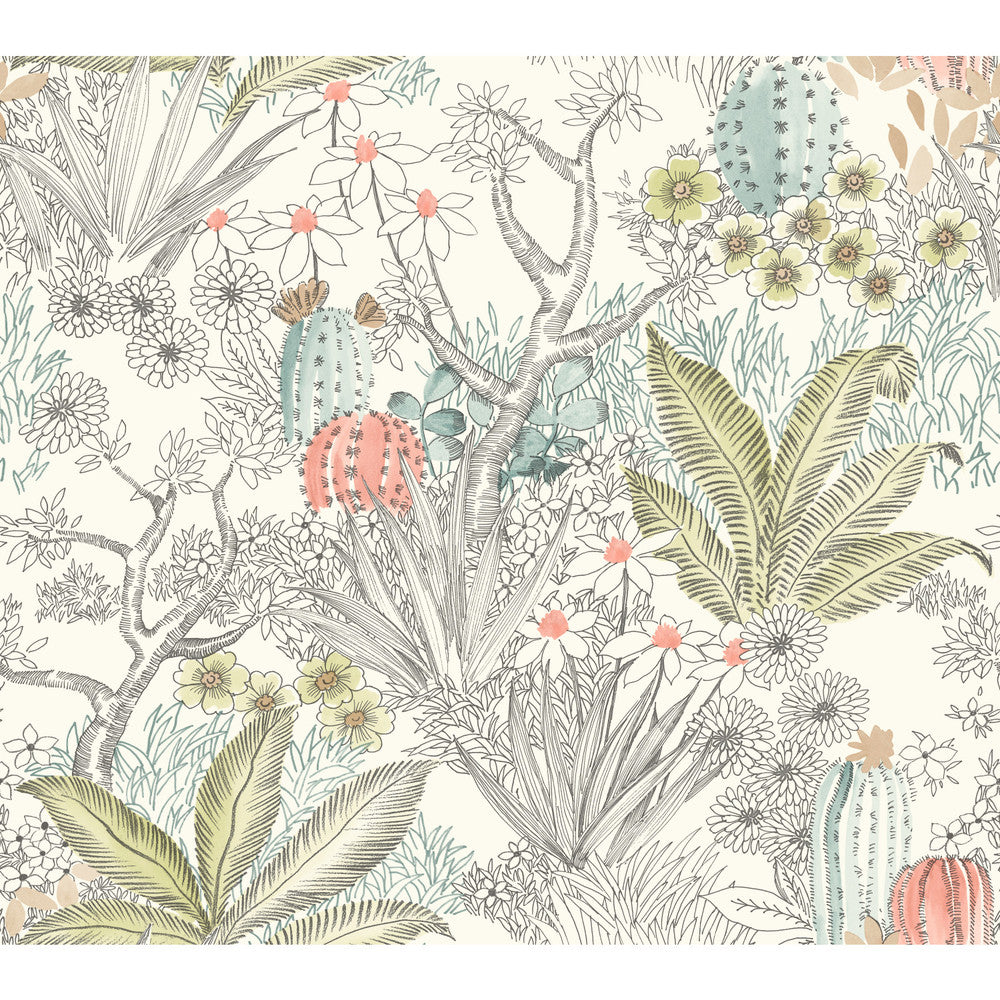 Flowering Desert Grey Wallpaper by York Wallcoverings Earthy Tones Covers about 60.8 square feet 27-in by 27-ft long roll Prepasted 24 - Fabric Carolina -