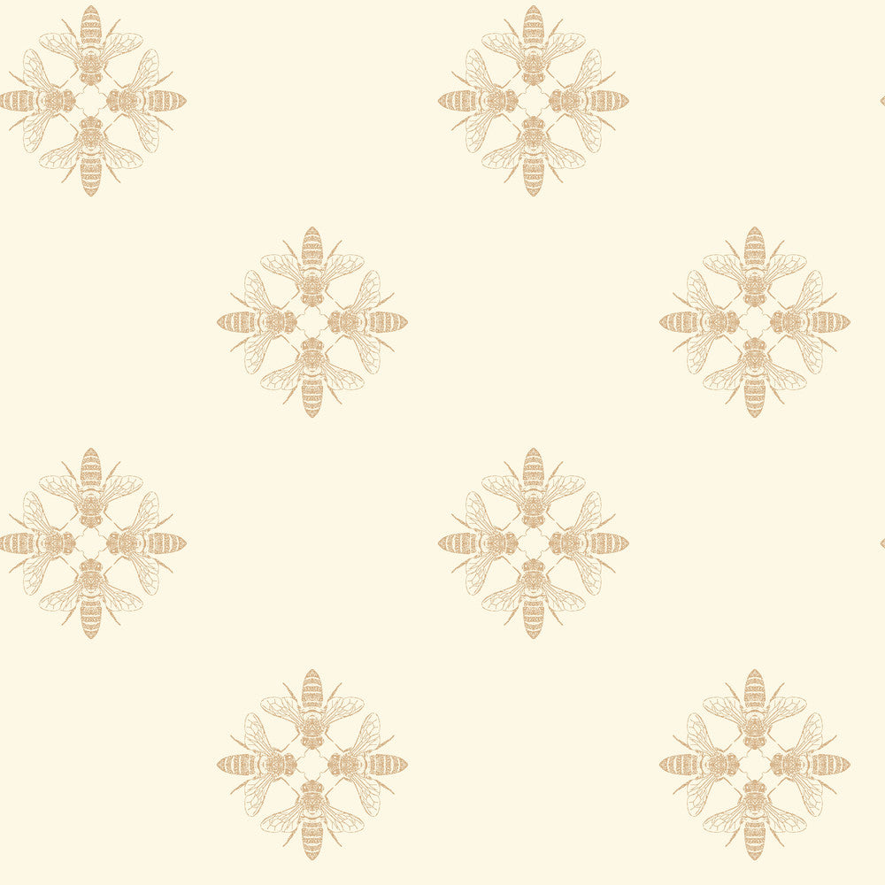 Honey Bee Gold & Cream Wallpaper by Inspired by Color Black & White Resource Library Covers about 56.4 square feet 20.5-in by 33-ft long roll Prepasted 10.25 - Fabric Carolina -