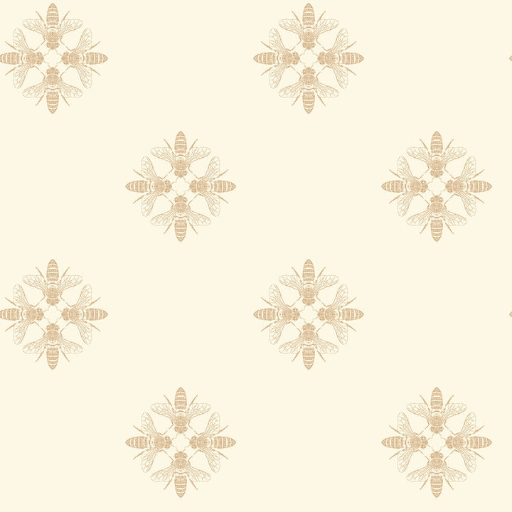 Honey Bee Gold & Cream Wallpaper by Inspired by Color Black & White Resource Library Covers about 56.4 square feet 20.5-in by 33-ft long roll Prepasted 10.25 - Fabric Carolina -