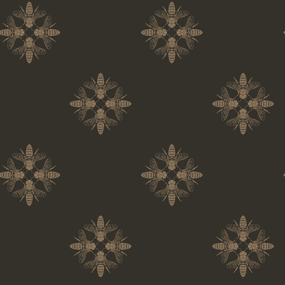 Honey Bee Gold & Black Wallpaper by Inspired by Color Black & White, III Covers about 56.4 square feet 20.5-in by 33-ft long roll Prepasted 10.25 - Fabric Carolina -