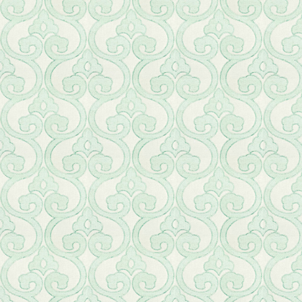 Opus 2 Aqua by Stout Fabric Rainbow Library Bayberry/Seafoam 60% Linen 40% Cotton Viscose Embroidery INDIA Horizontal: 13 and Vertical: 7.875 52 in - Fabric Carolina -