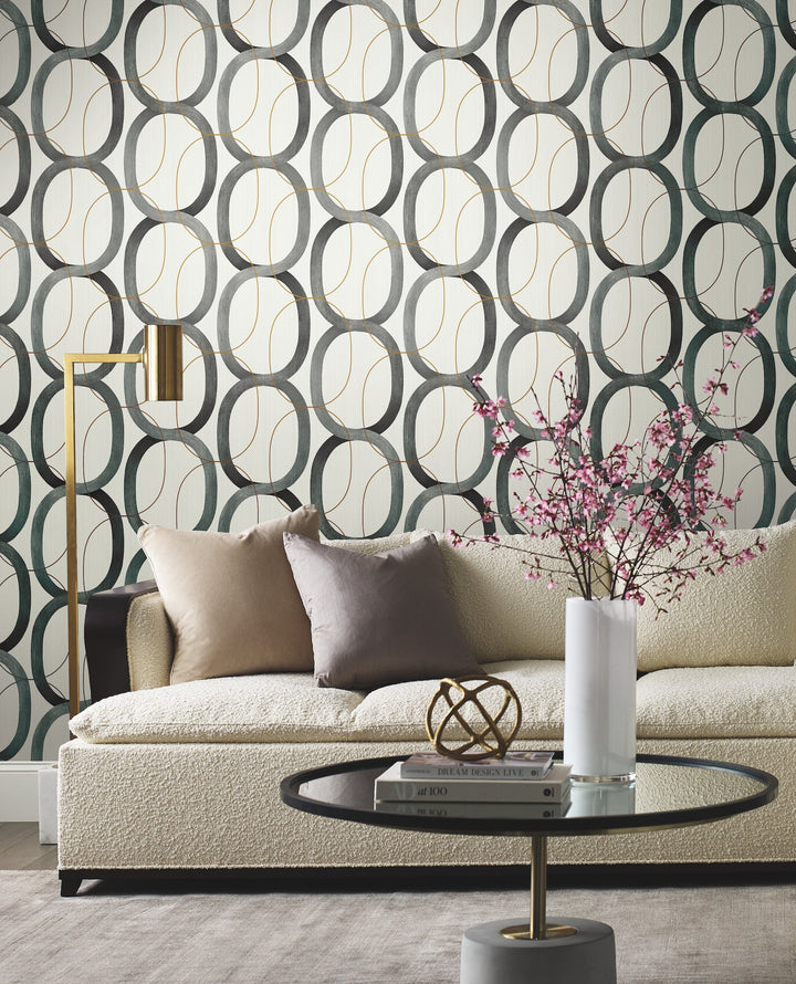 Interlock Black & Gold Wallpaper by Candice Olson Designer