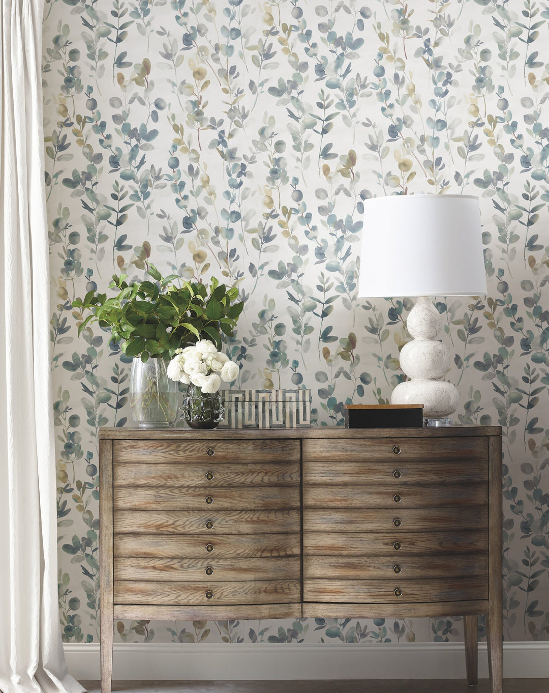 Joyful Eucalyptus Turquoise Wallpaper by Candice Olson Designer