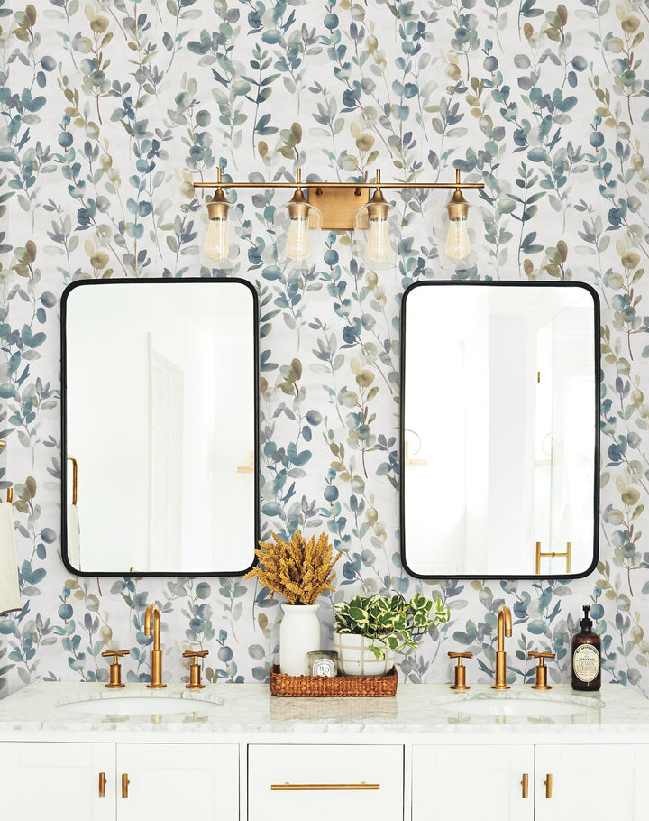 Joyful Eucalyptus Turquoise Wallpaper by Candice Olson Designer