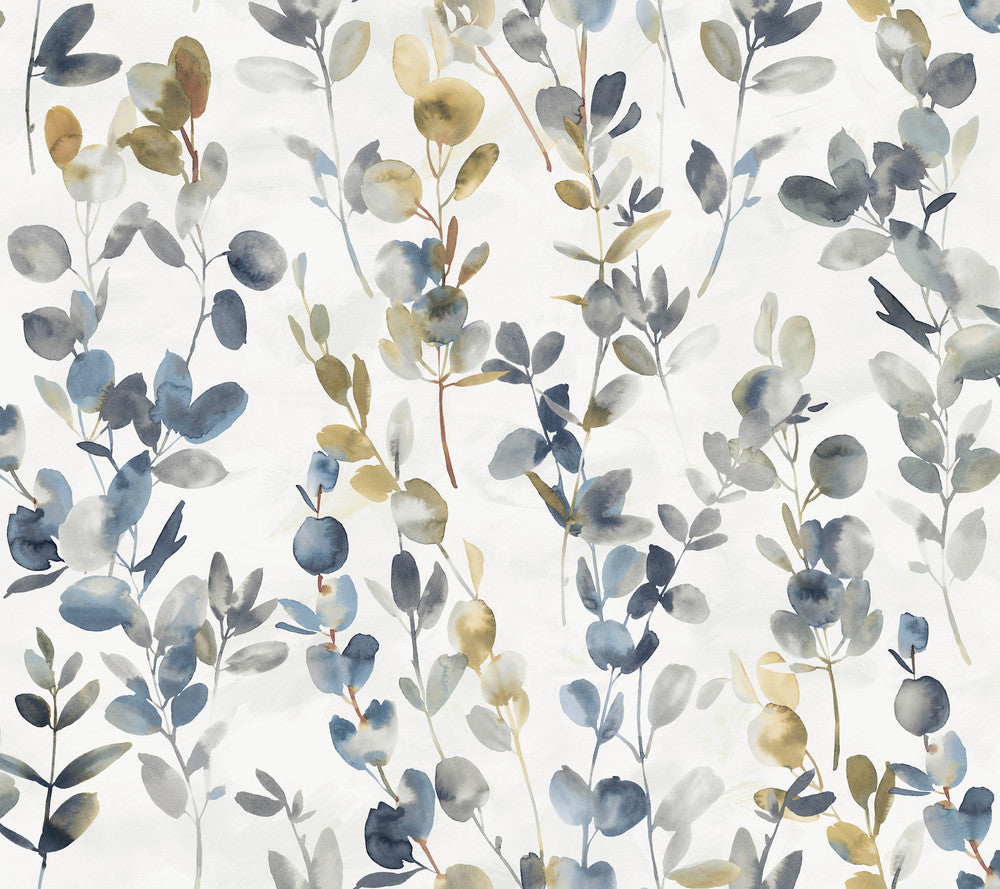 Joyful Eucalyptus Navy Wallpaper by Candice Olson Candice Olson Modern Nature 2nd Edition Covers about 60.8 square feet 27-in by 27-ft long roll Unpasted 24 - Fabric Carolina -