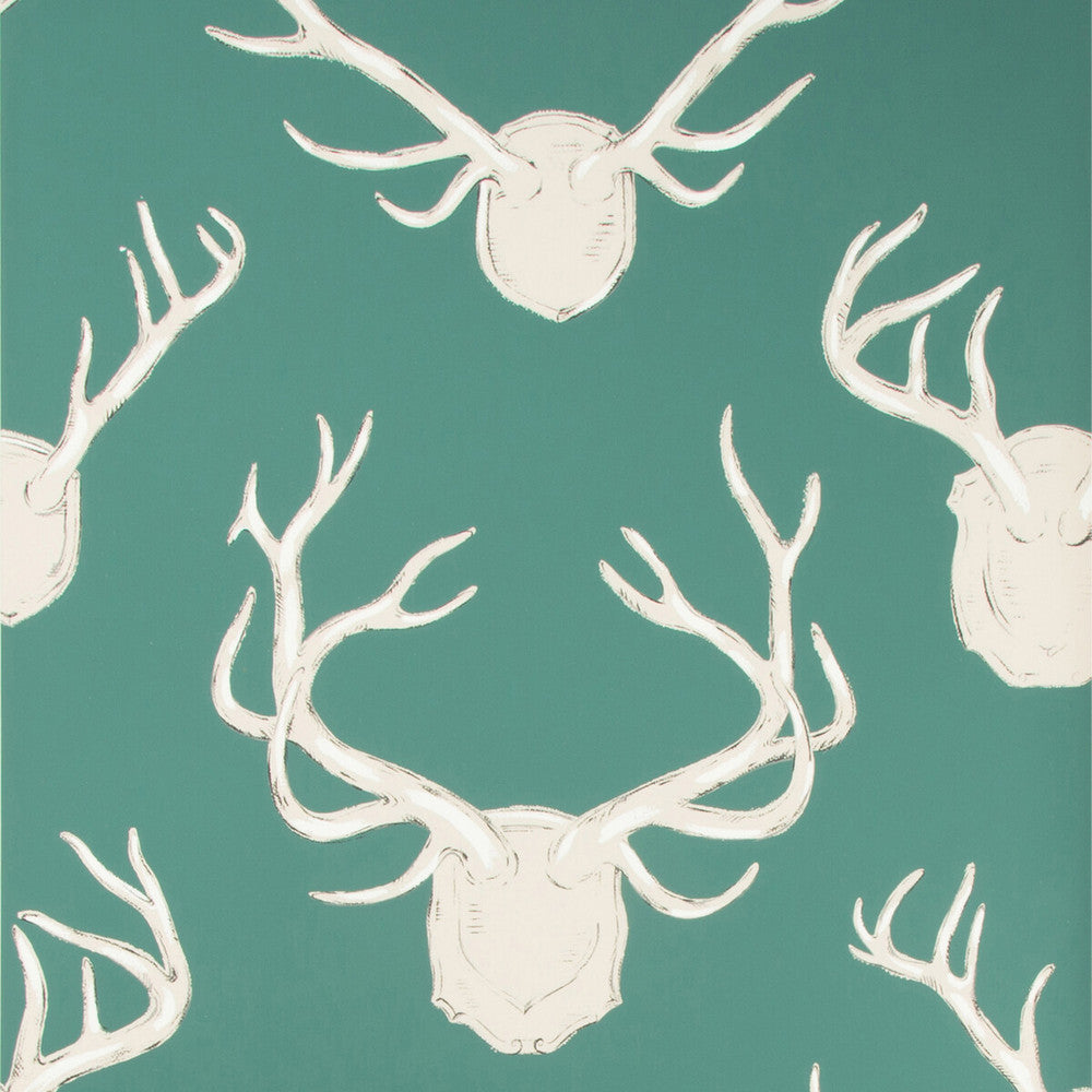 Antlers Paper Teal by Lee Jofa Wallcovering LODGE II WALLPAPER PAPER - 100% United States Horizontal: 27 and Vertical: 32.25 27 - Fabric Carolina -