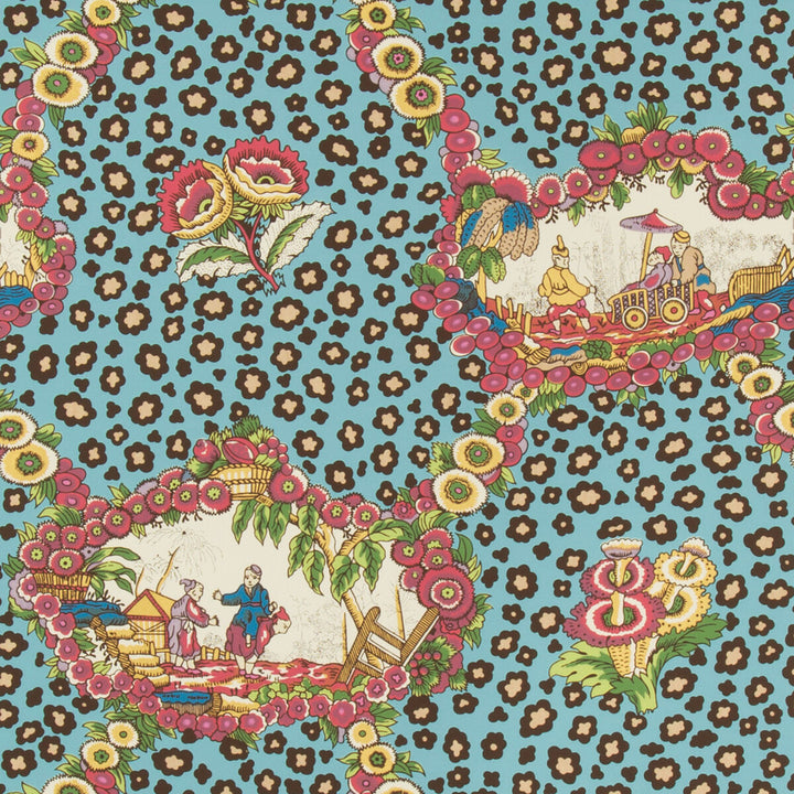 Chinese Leopard Toile Aqua/Berry by Brunschwig & Fils Wallcovering Brunschwig & Fils Wallcovering Chinese Leopard Toile Aqua/BerryWallcovering VOLUME 57 PAPER - 100% United States </p><p>Repeat: H: 17, V: 16 17 - Fabric Carolina -