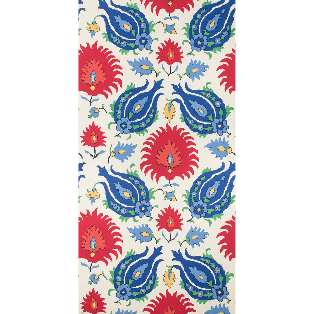 Kashmiri Blue/Red by Brunschwig & Fils Wallcovering Brunschwig & Fils Wallcovering Kashmiri Blue/RedWallcovering GRAND BAZAAR WALLPAPERS PAPER - 95%;OTHER - 5% United States </p><p>Repeat: H: 27, V: 29.19 27 - Fabric Carolina -