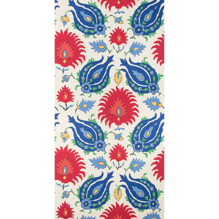 Kashmiri Blue/Red by Brunschwig & Fils Wallcovering Brunschwig & Fils Wallcovering Kashmiri Blue/RedWallcovering GRAND BAZAAR WALLPAPERS PAPER - 95%;OTHER - 5% United States </p><p>Repeat: H: 27, V: 29.19 27 - Fabric Carolina -