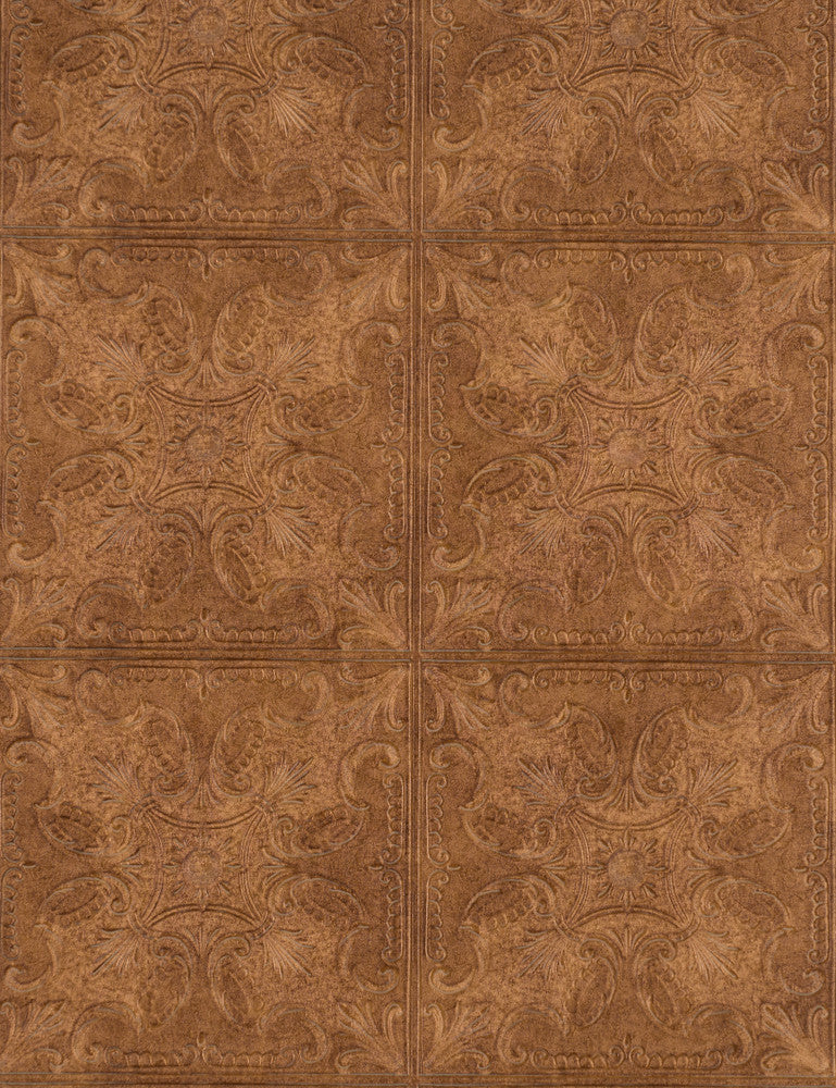 Tin Tile Brown Wallpaper by York Wallcoverings Natural Textures Covers about 57.2 square feet 20.8-in by 33-ft long roll Unpasted 10.4 - Fabric Carolina -
