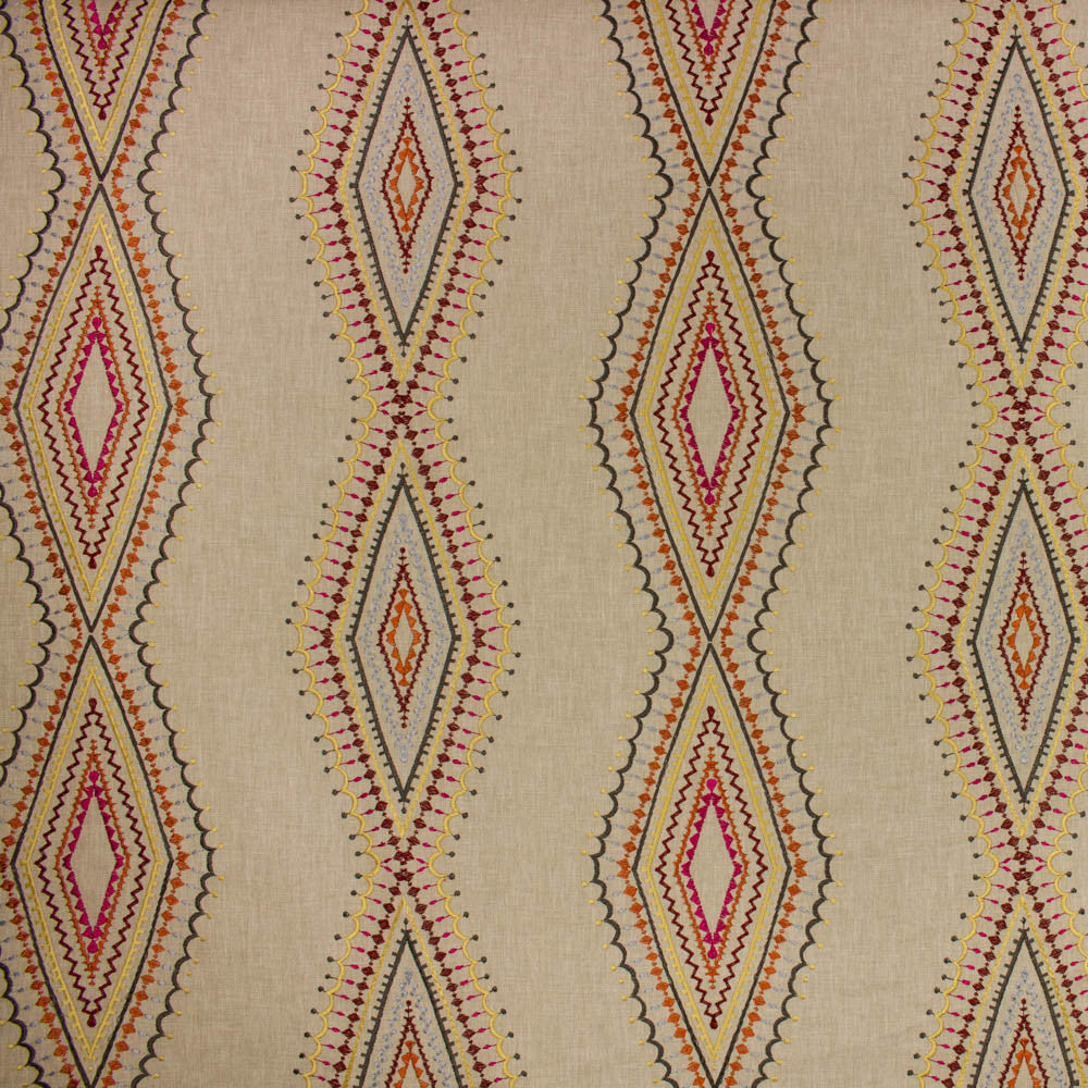 Pecos Garnet by Richloom Fabric See sample 50% POLY, 50% COTTON BASE (100% POLY EMB) USA or Imported 9K </p><p>Repeat: V12" x H16.75" 56" - Fabric Carolina -