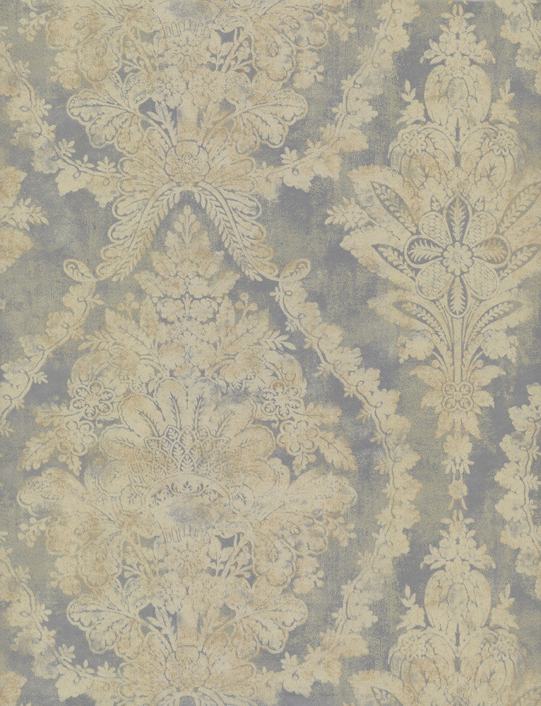 Charleston Damask Silver Wallpaper by Ronald Redding 24 Karat Covers about 60.8 square feet 27-in by 27-ft long roll Unpasted 25.25 - Fabric Carolina -