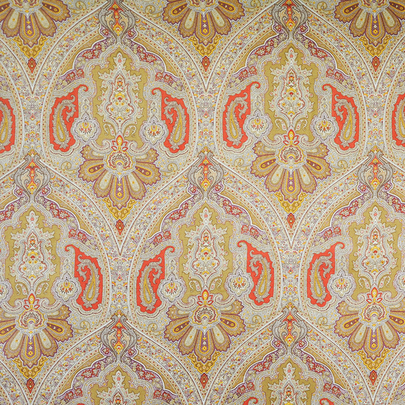 Paisley # 02 Butterscotch by Maxwell Fabric COLOR WAVES-MARDI GRAS 100% LINEN CHINA See sample </p><p>Repeat: Horizontal: 13.5" and Vertical: 12.6" 54" - Fabric Carolina -