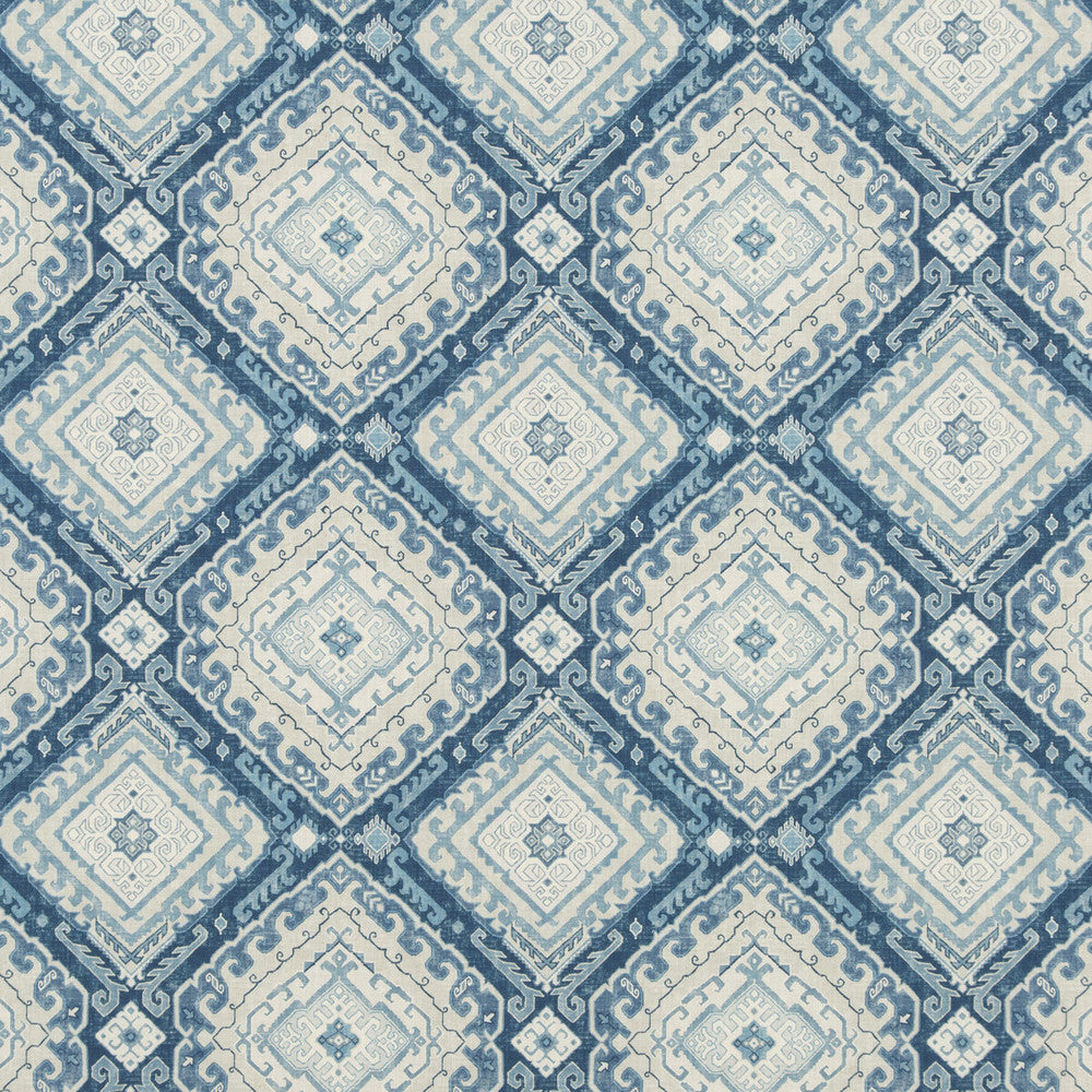 Rozel Indigo by Baker Lifestyle Designer Fabric CARNIVAL COTTON - 90%;LINEN - 10% United Kingdom HEAVY Horizontal: 13.593 and Vertical: 13.396 54.372 - Swanky Fabrics -