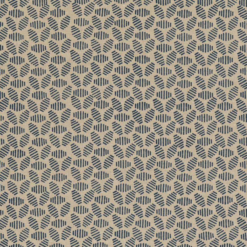 Bumble Bee Indigo by Baker Lifestyle Fabric BLOCK PARTY LINEN - 100% India Horizontal: 4.728 and Vertical: 2.364 52.796 - Fabric Carolina -