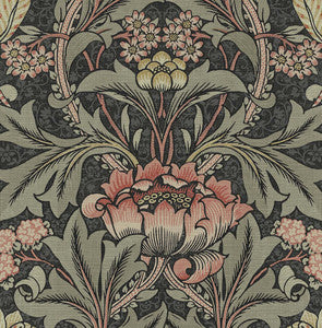 Acanthus Floral Prepasted Charcoal & Rosewood by Seabrook Wallpaper