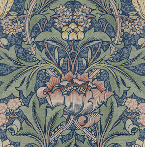 Acanthus Floral Prepasted Denim Blue & Salmon by Seabrook Wallpaper