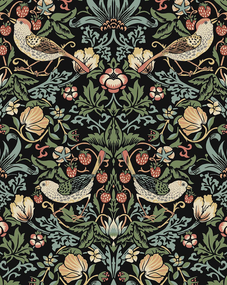 Fragaria Garden Prepasted Ebony by Seabrook Wallpaper Prepasted Online United States 56.05 25.2" 20.5" - Fabric Carolina -