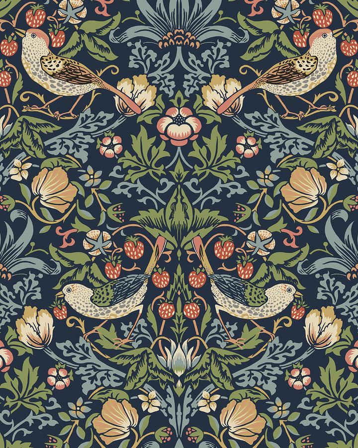 Fragaria Garden Prepasted Midnight Blue by Seabrook Wallpaper Prepasted Online United States 56.05 25.2" 20.5" - Fabric Carolina -
