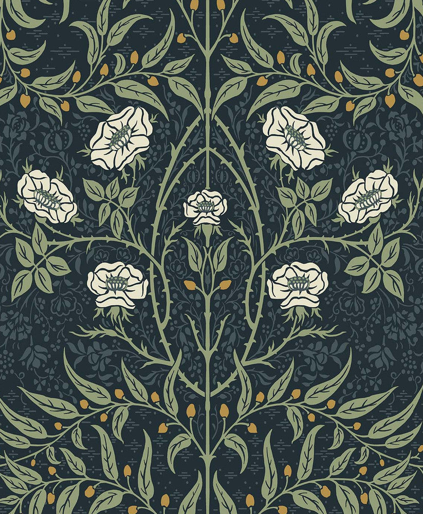 Stenciled Floral Prepasted Navy & Sage by Seabrook Wallpaper Prepasted Online United States 56.05 25.2" 20.5" - Fabric Carolina -