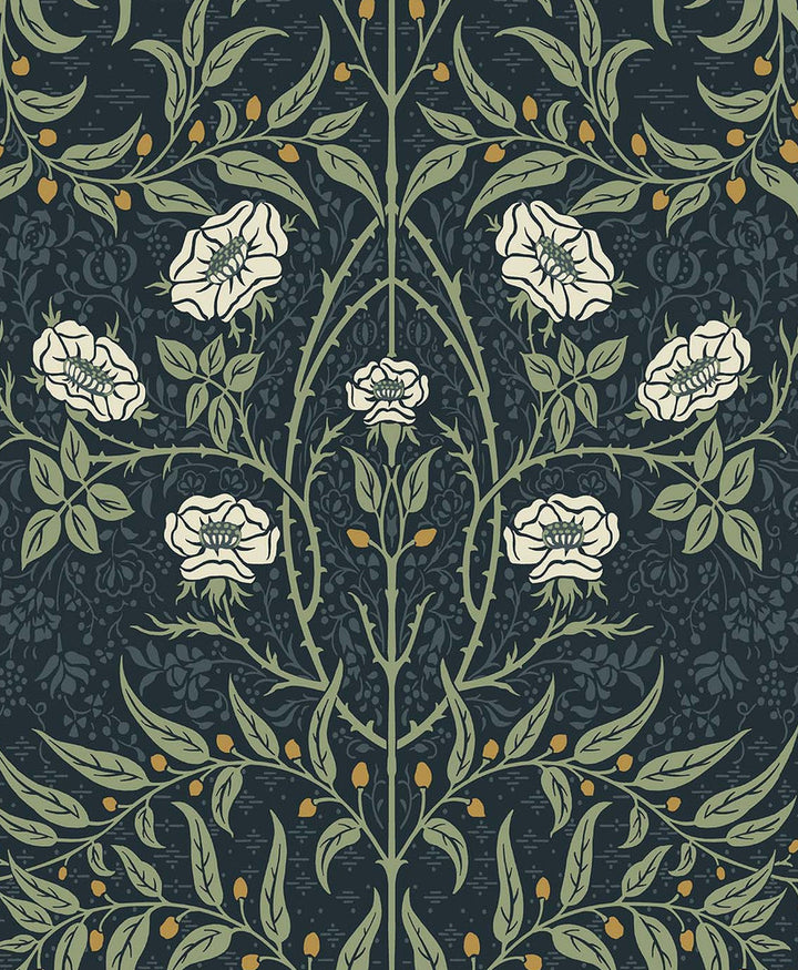 Stenciled Floral Prepasted Navy & Sage by Seabrook Wallpaper Prepasted Online United States 56.05 25.2" 20.5" - Fabric Carolina -