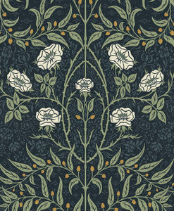 Stenciled Floral Prepasted Navy & Sage by Seabrook Wallpaper