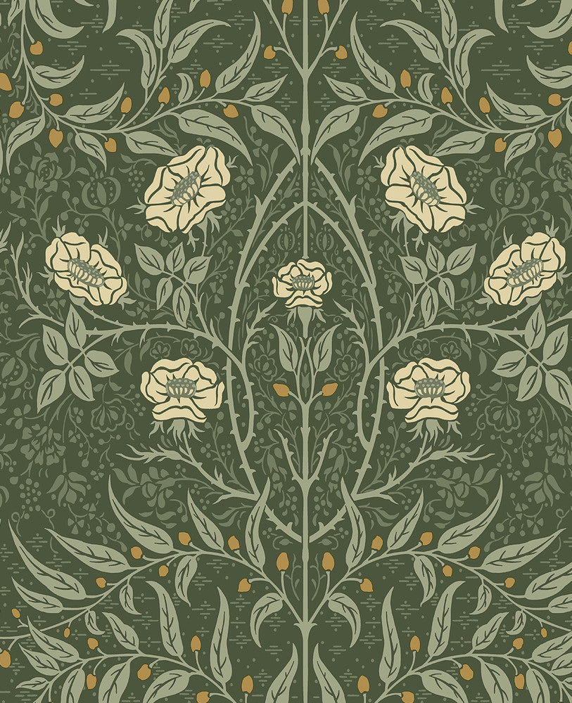 Stenciled Floral Prepasted Evergreen by Seabrook Wallpaper Prepasted Online United States 56.05 25.2" 20.5" - Fabric Carolina -