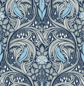 Bird Ogee Prepasted Navy & Sky Blue by Seabrook Wallpaper