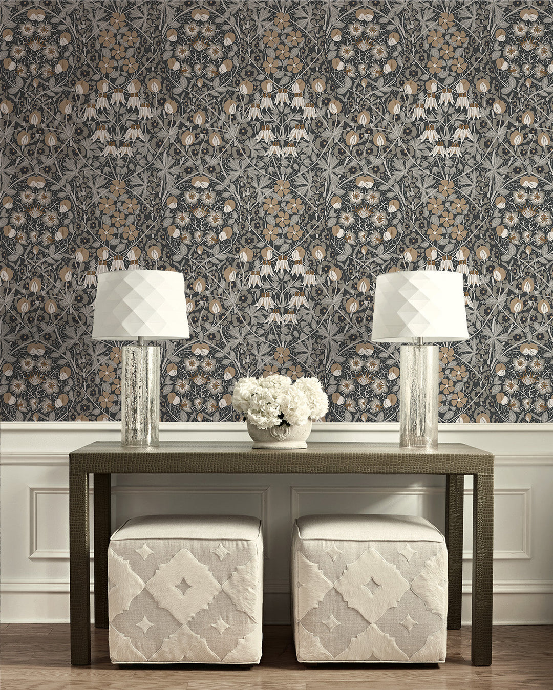 Tulip Garden Prepasted Wrought Iron & Chamois PR10405 by Seabrook Designs Designer Wallpaper
