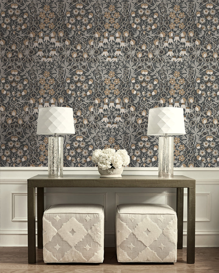 Tulip Garden Prepasted Wrought Iron & Chamois PR10405 by Seabrook Designs Designer Wallpaper