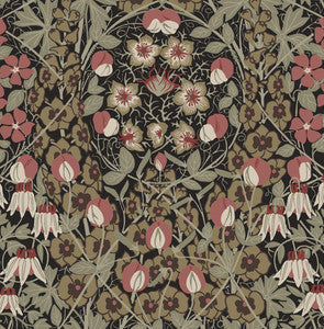 Tulip Garden Prepasted Ebony & Red Clay by Seabrook Wallpaper