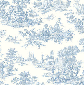 Chateau Toile Prepasted Blue Bell by Seabrook Wallpaper