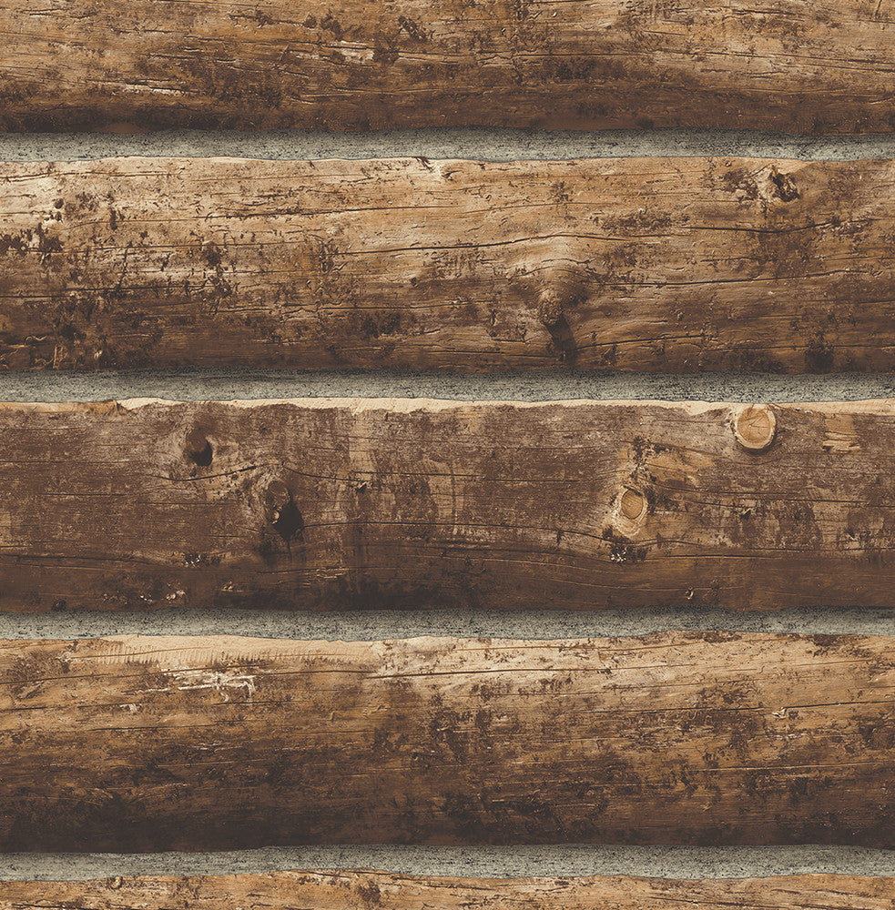 Faux Log Cabin Prepasted Walnut by Seabrook Wallpaper Prepasted Online United States 56.05 20.87" 20.5" - Fabric Carolina -