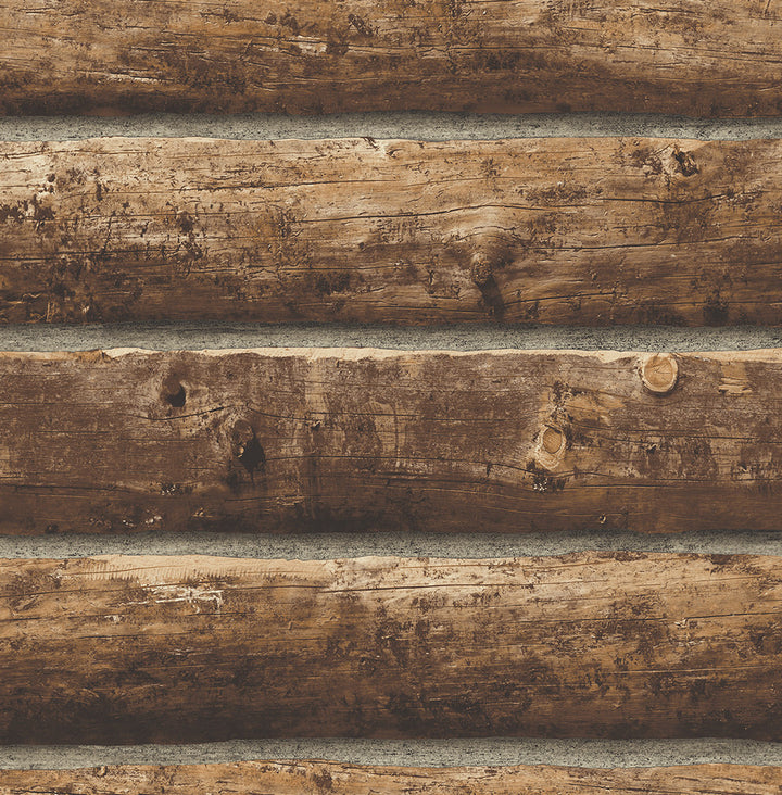 Faux Log Cabin Prepasted Walnut by Seabrook Wallpaper Prepasted Online United States 56.05 20.87" 20.5" - Fabric Carolina -