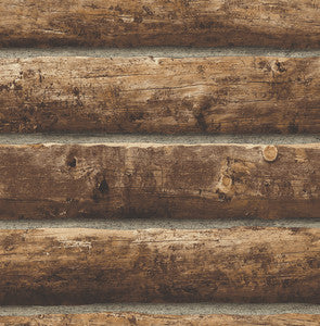 Faux Log Cabin Prepasted Walnut by Seabrook Wallpaper