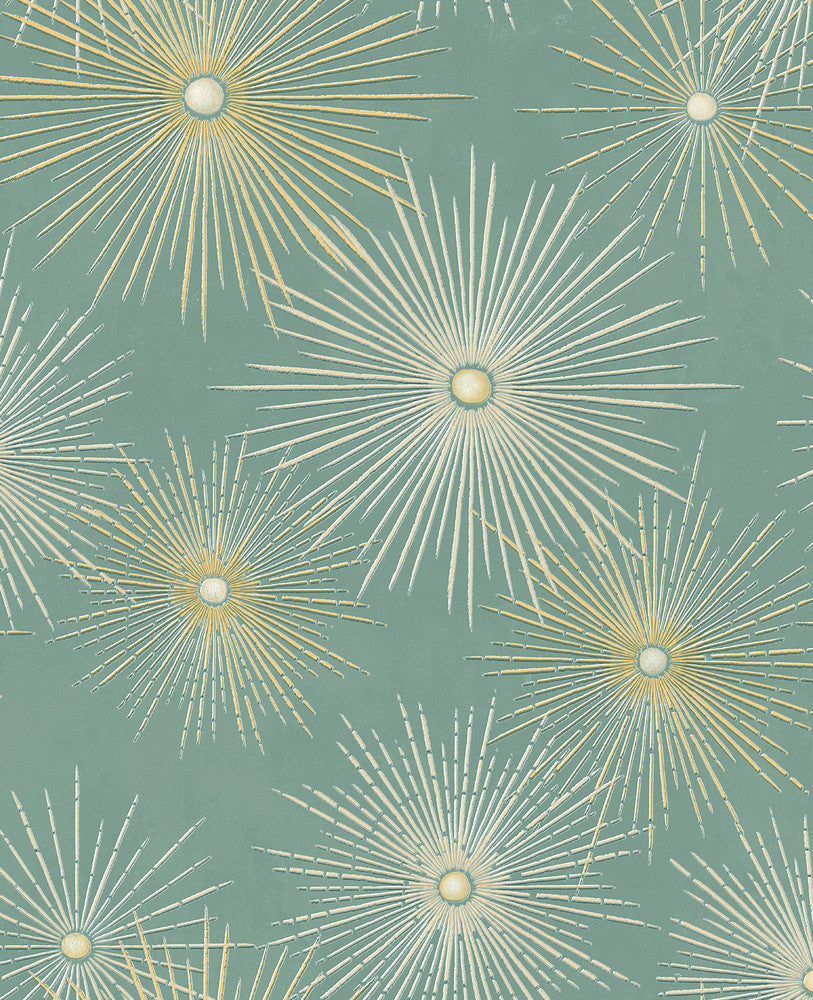 Starburst Geo Prepasted Teal & Gold by Seabrook Wallpaper Prepasted Online United States 56.05 25.2" 20.5" - Fabric Carolina -