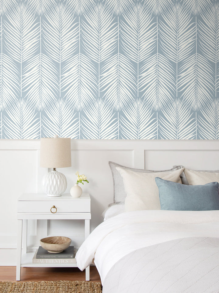 Palm Silhouette Prepasted Light Blue PR11402 by Seabrook Designs Designer Wallpaper