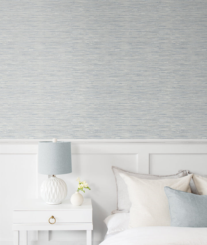 Southport Faux Grasscloth Prepasted Dove Grey & Bluestone PR12308 by Seabrook Designs Designer Wallpaper