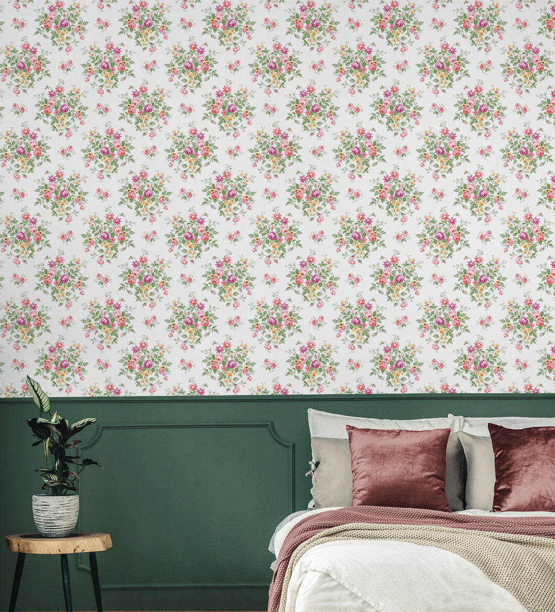 Floral Bouquet Prepasted Watermelon & Buttercup PR12601 by Seabrook Designs Designer Wallpaper
