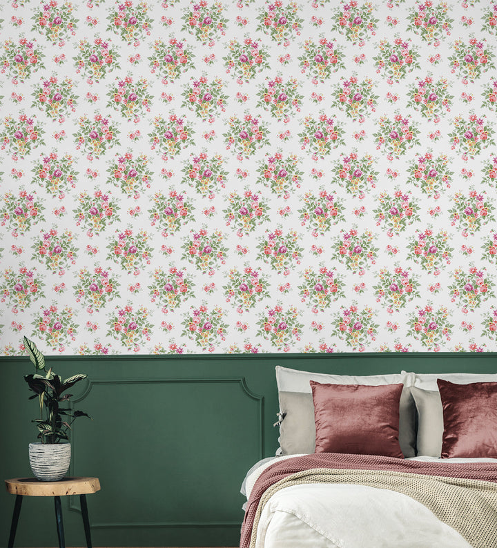 Floral Bouquet Prepasted Watermelon & Buttercup PR12601 by Seabrook Designs Designer Wallpaper